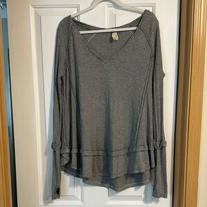 We The Free Charcoal Long Sleeve V-Neck Top